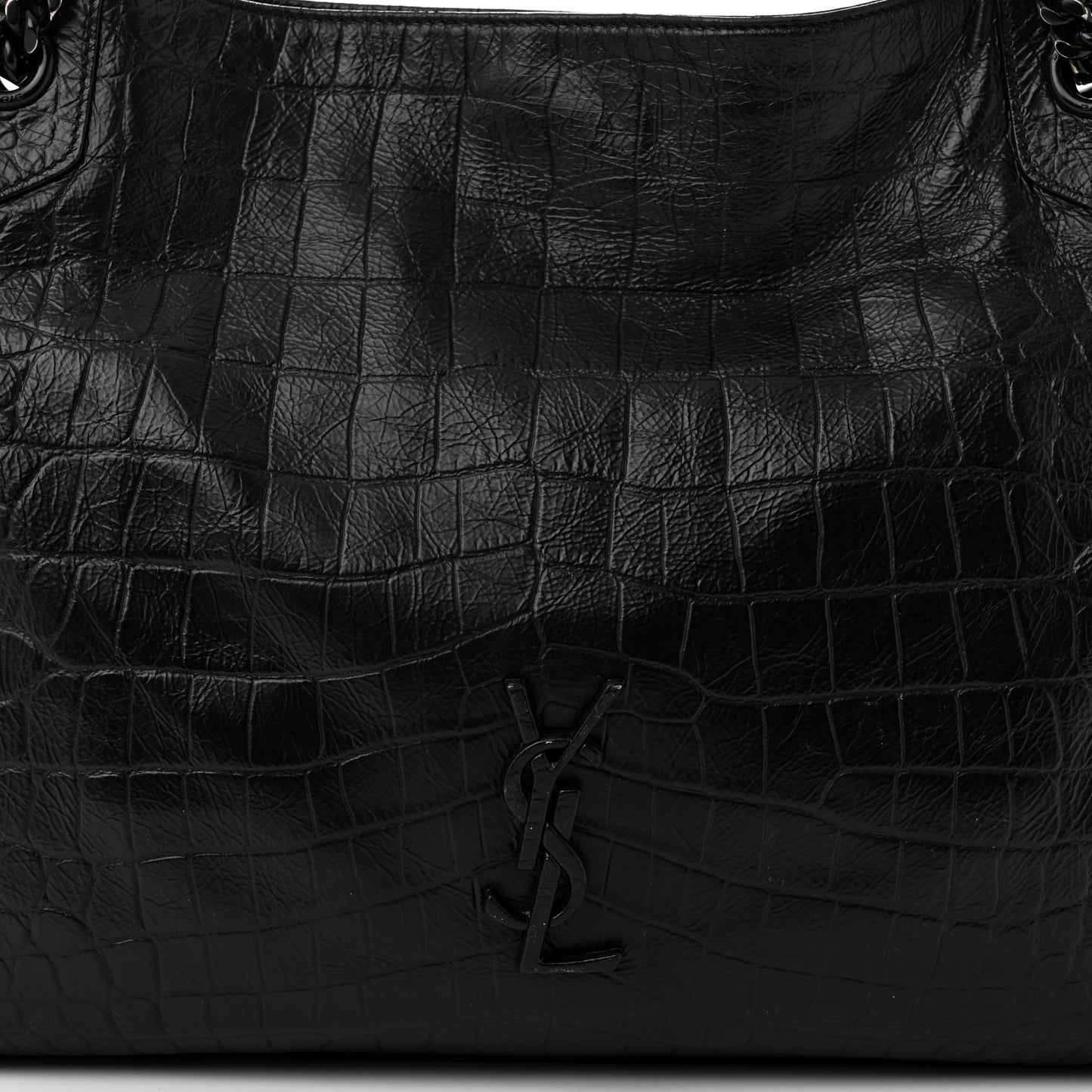 Calfskin Crocodile Embossed Monogram Medium Niki Shopping Bag Black