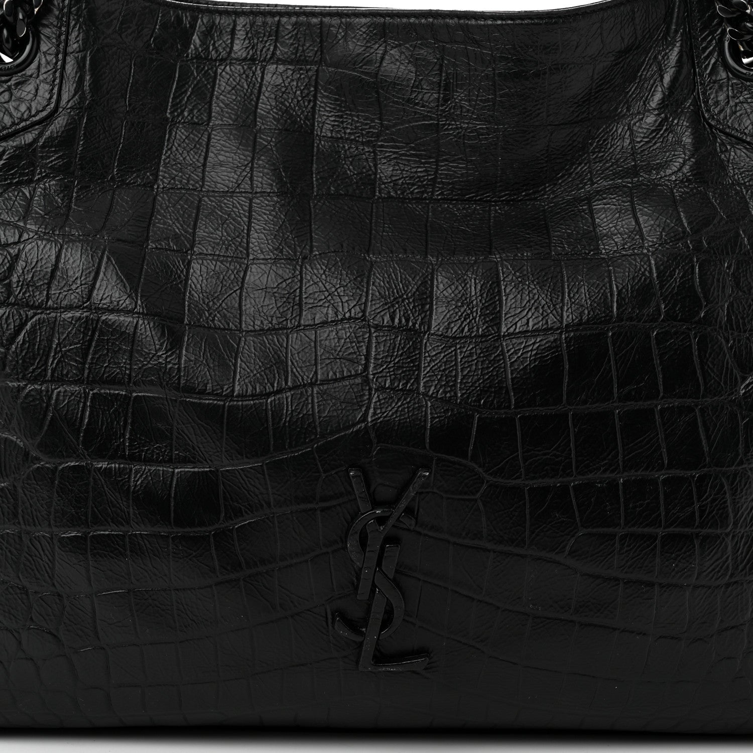 Saint Laurent Calfskin Crocodile Embossed Monogram Medium Niki Shopping Bag Black 7 of 9