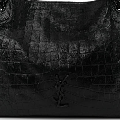 Saint Laurent Calfskin Crocodile Embossed Monogram Medium Niki Shopping Bag Black 7 of 9