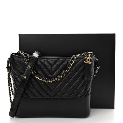 Chanel Aged Calfskin Chevron Quilted Medium Gabrielle Hobo Black 13 of 13