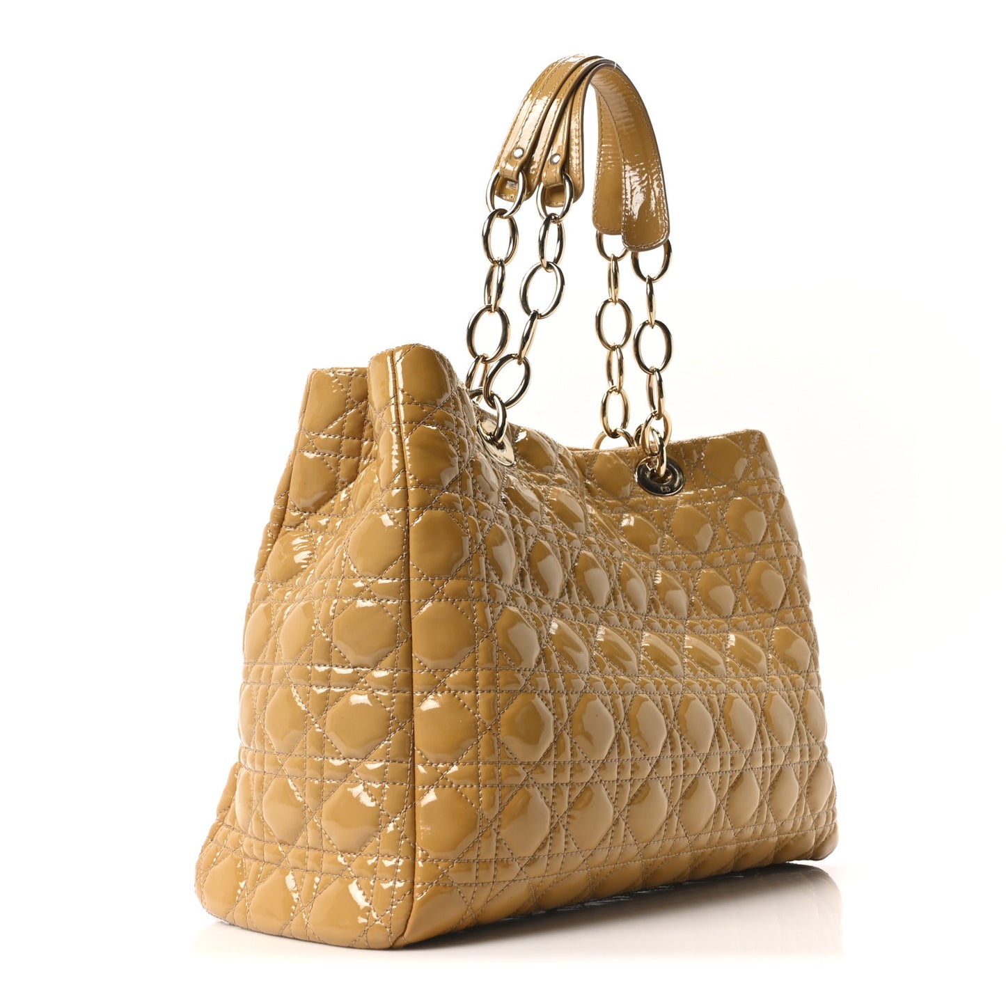 Patent Cannage Large Dior Soft Shopping Tote Beige