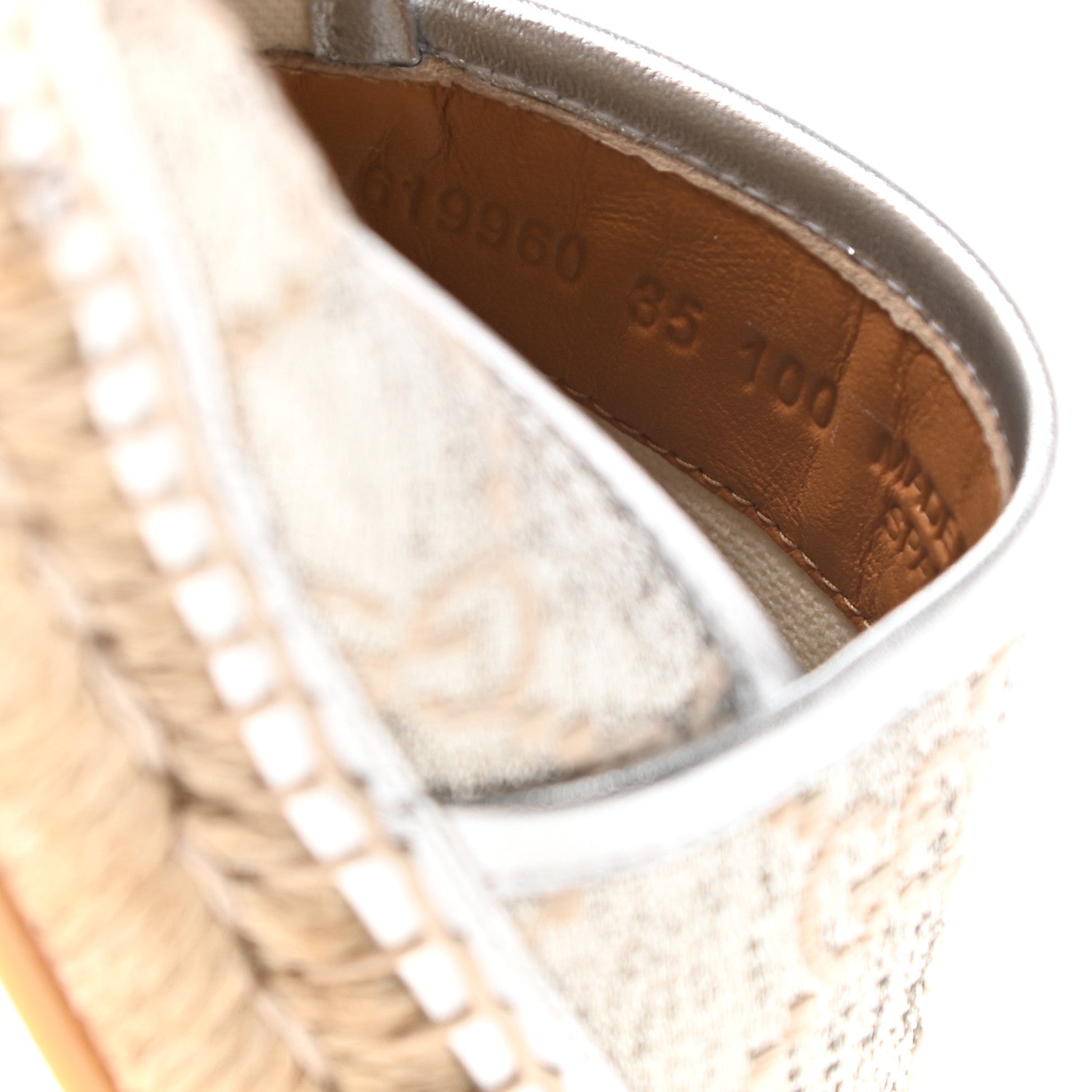 Gucci Lame Nappa GG Monogram Espadrilles 35 Silver Beige 8 of 9