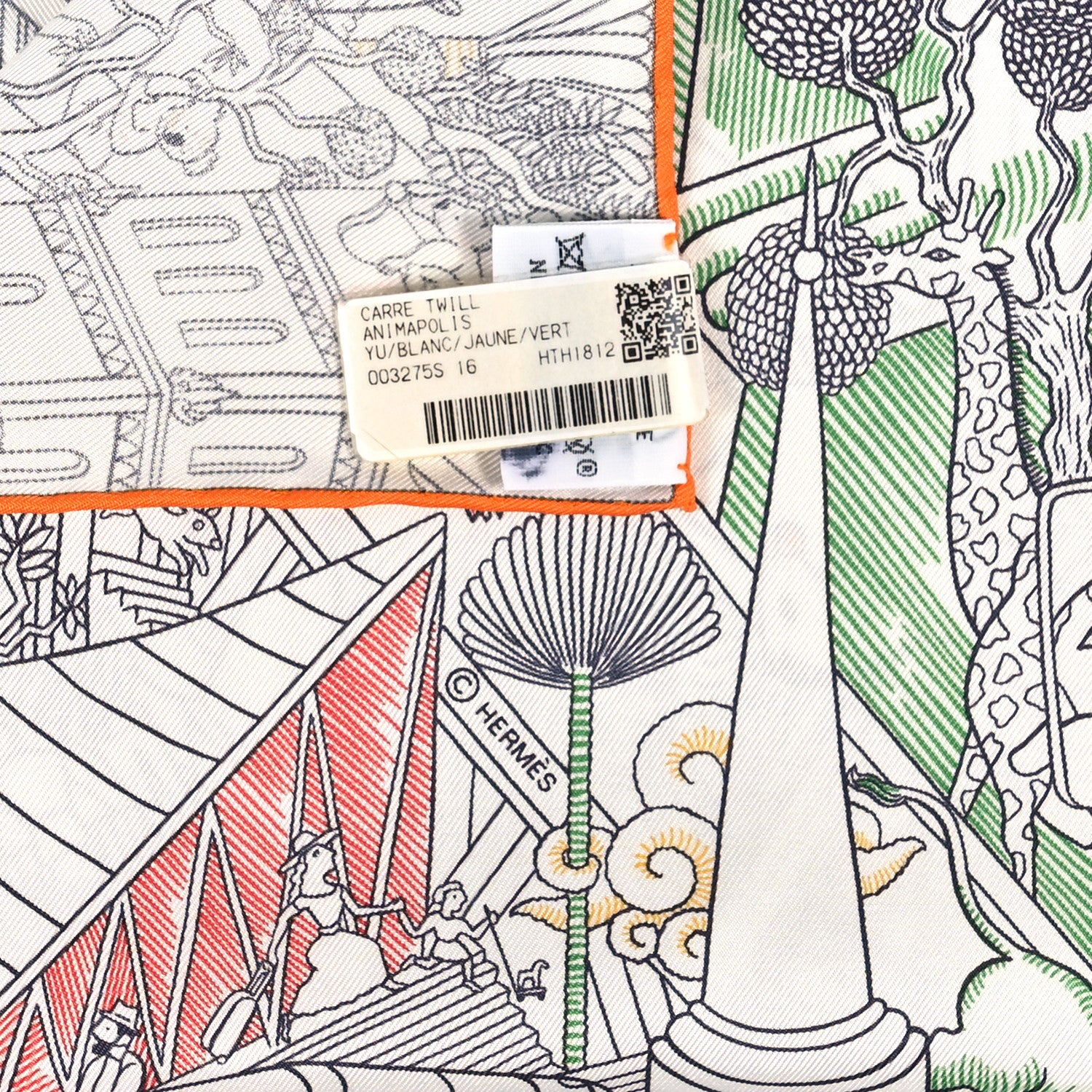 Hermes Silk Animapolis Scarf 90 White Jaune Vert 2 of 3