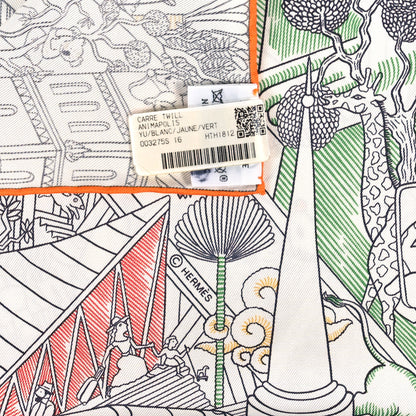 Hermes Silk Animapolis Scarf 90 White Jaune Vert 2 of 3