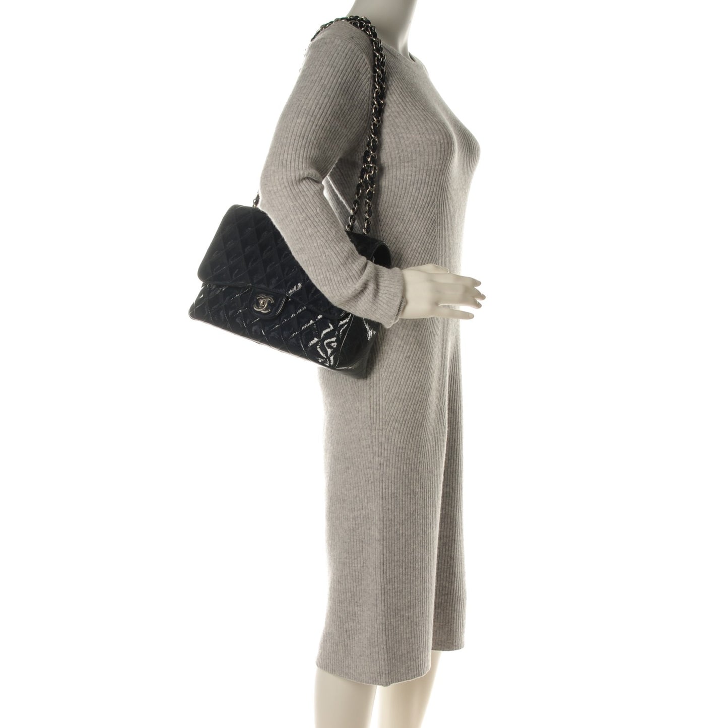 Distressed Patent Quilted Jumbo Single Flap Navy