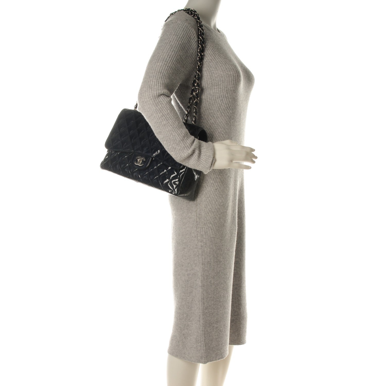 Chanel Distressed Patent Quilted Jumbo Single Flap Navy 2 of 10