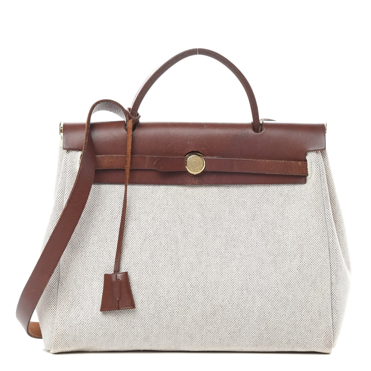 Toile Vache Calfskin Herbag 30 PM Natural Havane