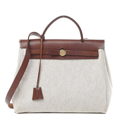 Hermes Toile Vache Calfskin Herbag 30 PM Natural Havane 1 of 19