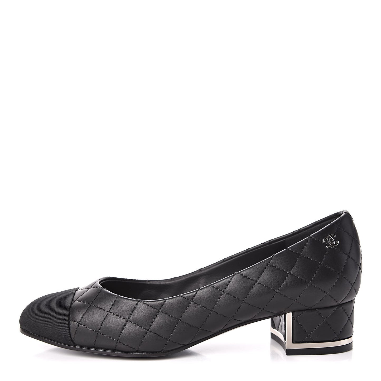 Aged Calfskin Grosgrain Quilted Cap Toe Pumps 35 Black