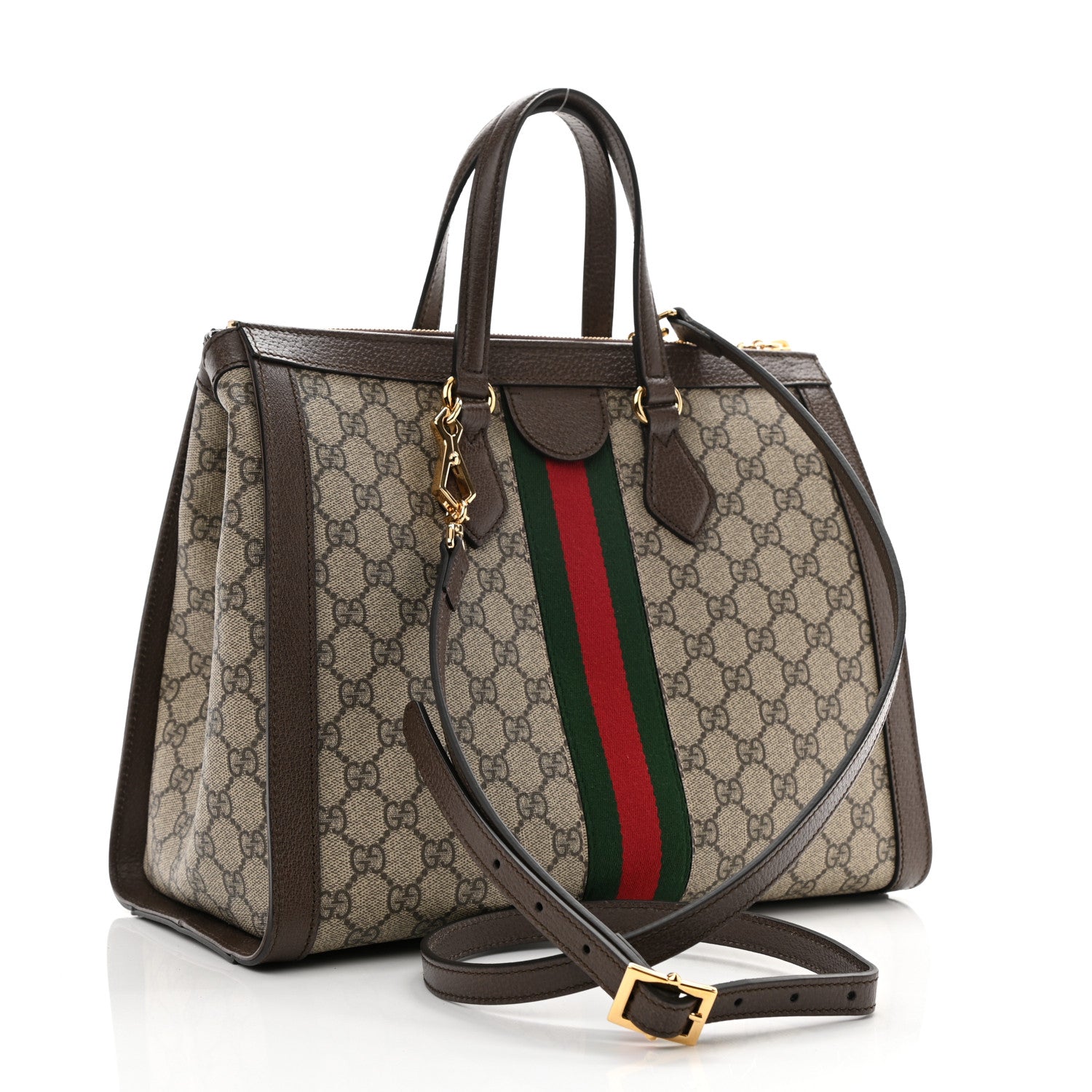 Gucci GG Supreme Monogram Web Medium Ophidia Tote Bag Brown 3 of 10