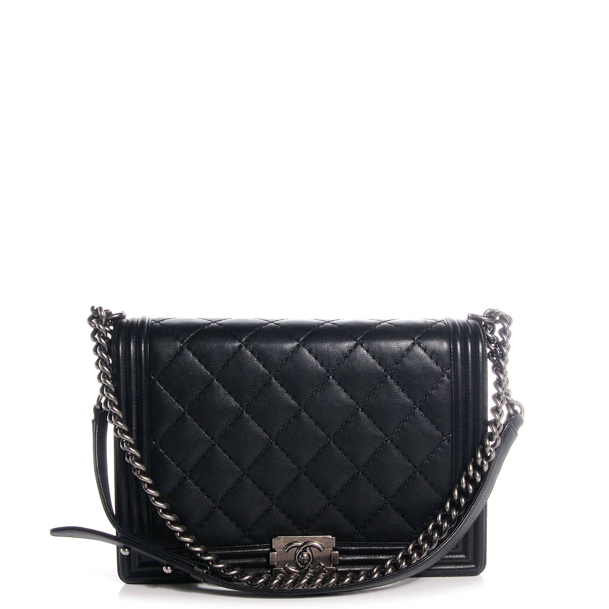 Chanel Calfskin Double Stitch Large Boy Flap Black 1 of 19
