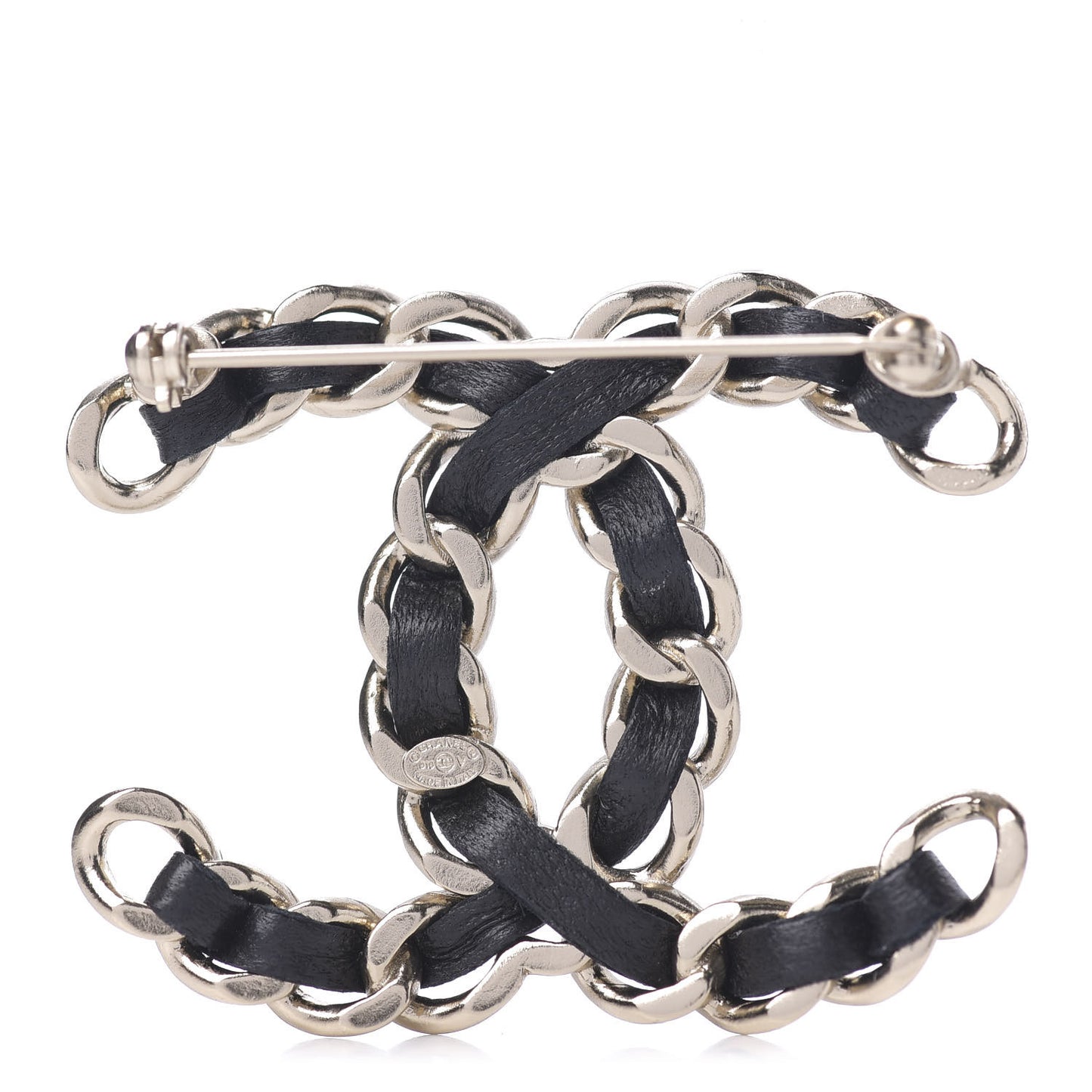 Lambskin Chain CC Brooch Black Gold