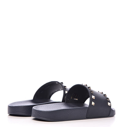 Valentino Garavani Rubber Rockstud Slide Sandals 40 Marine 4 of 10