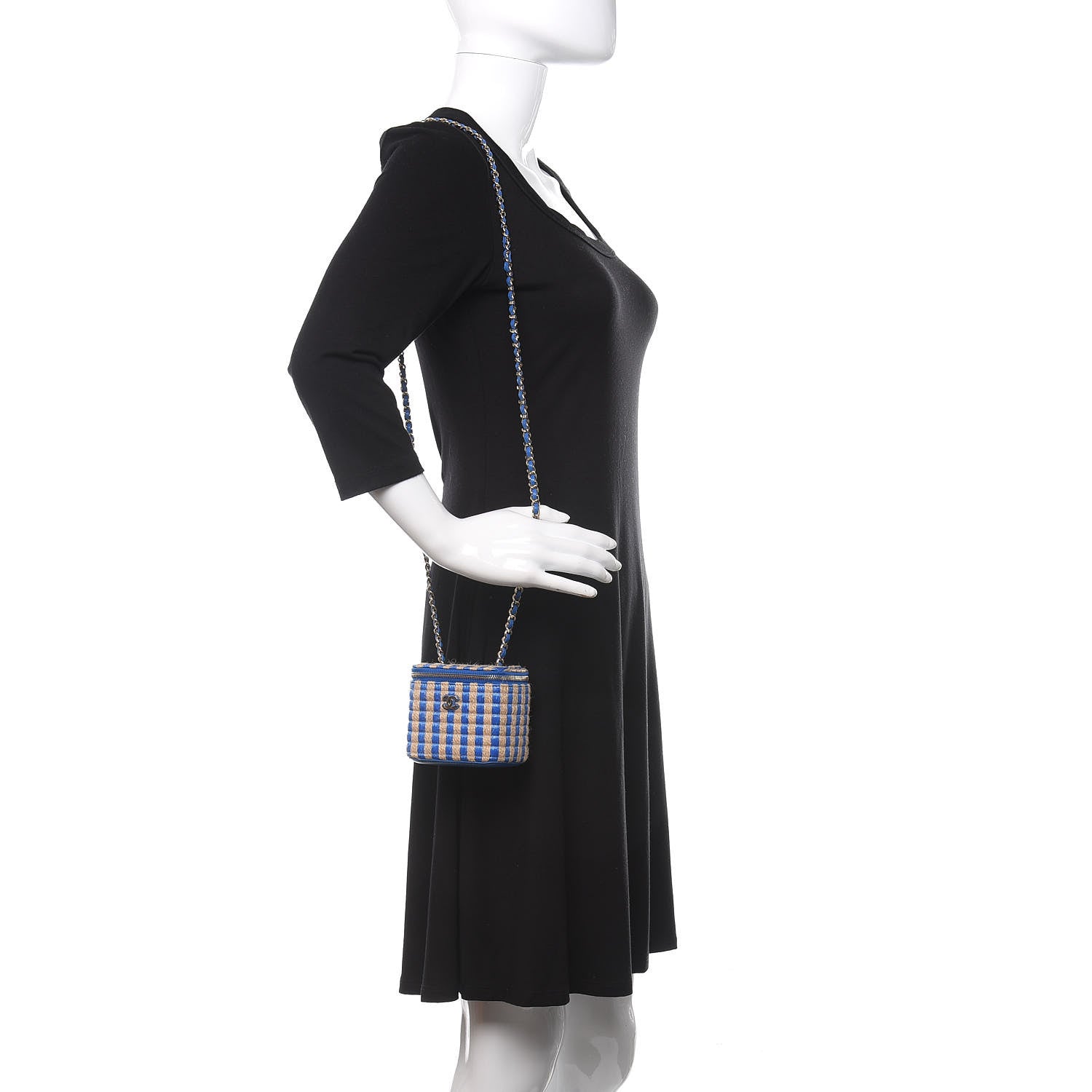 Chanel Raffia Jute Striped Mini Vanity Case With Chain Blue Beige 2 of 11
