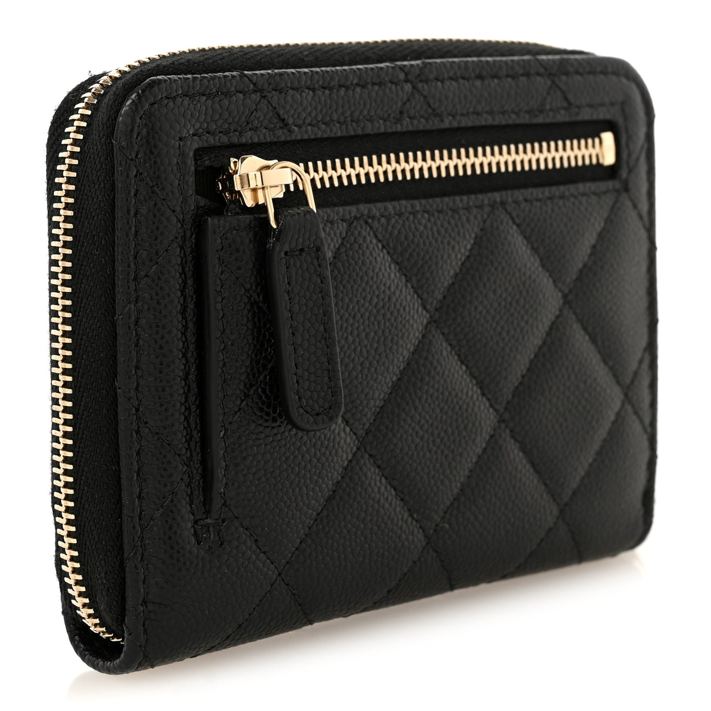 Caviar Quilted Small Zip Around Wallet Black