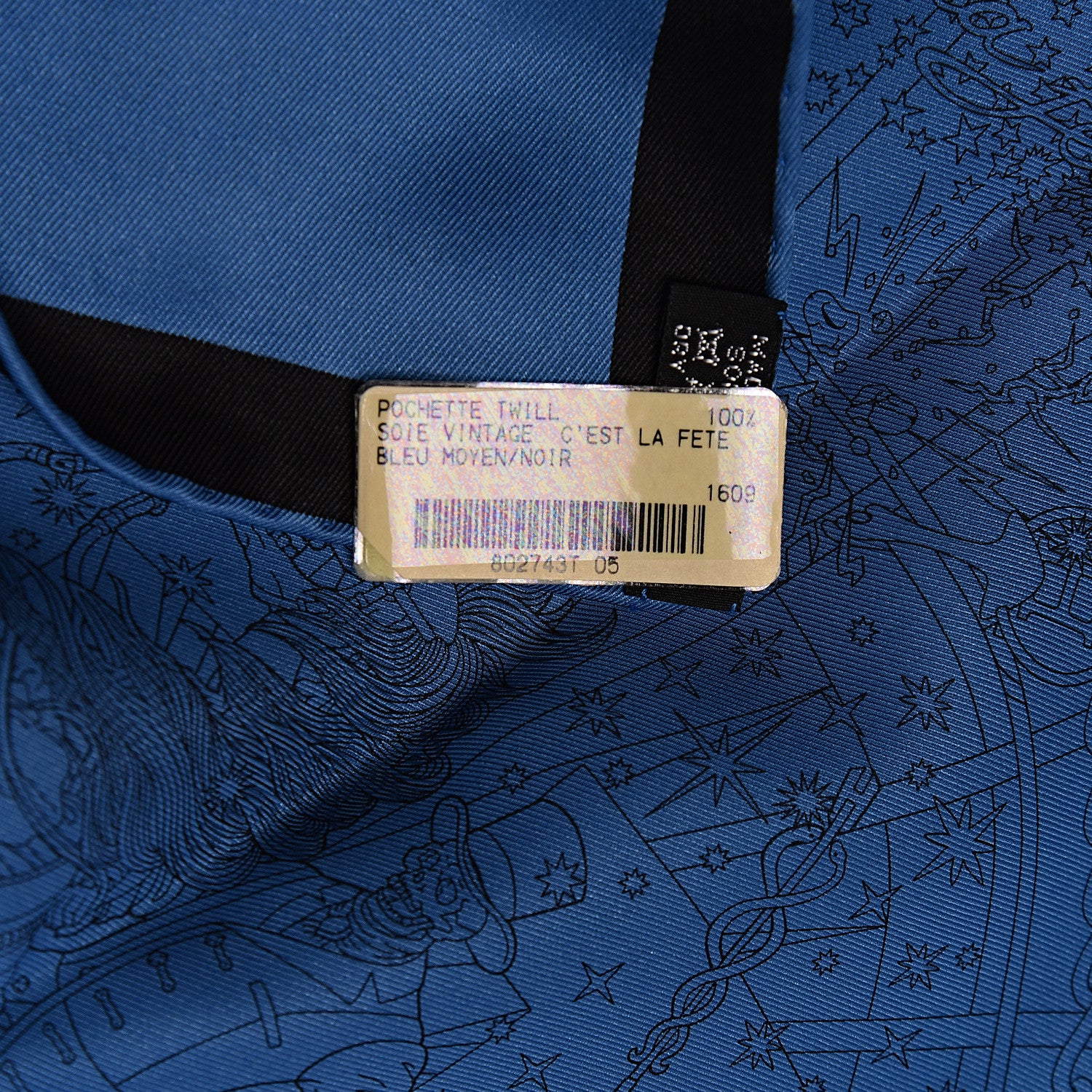 Hermes Silk C'est La Fete Pocket Square Bleu Moyen Black 3 of 4