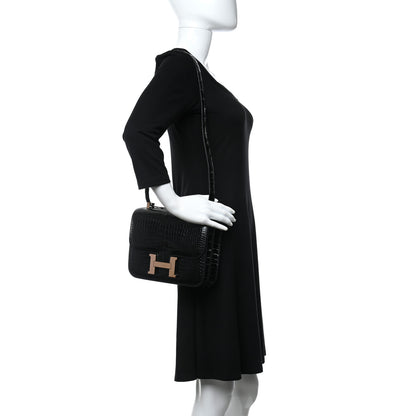 Hermes Shiny Porosus Crocodile Constance 24 Black 2 of 10