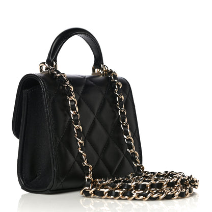 Chanel Lambskin Quilted Top Handle Flap Clutch With Chain Black 3 of 12