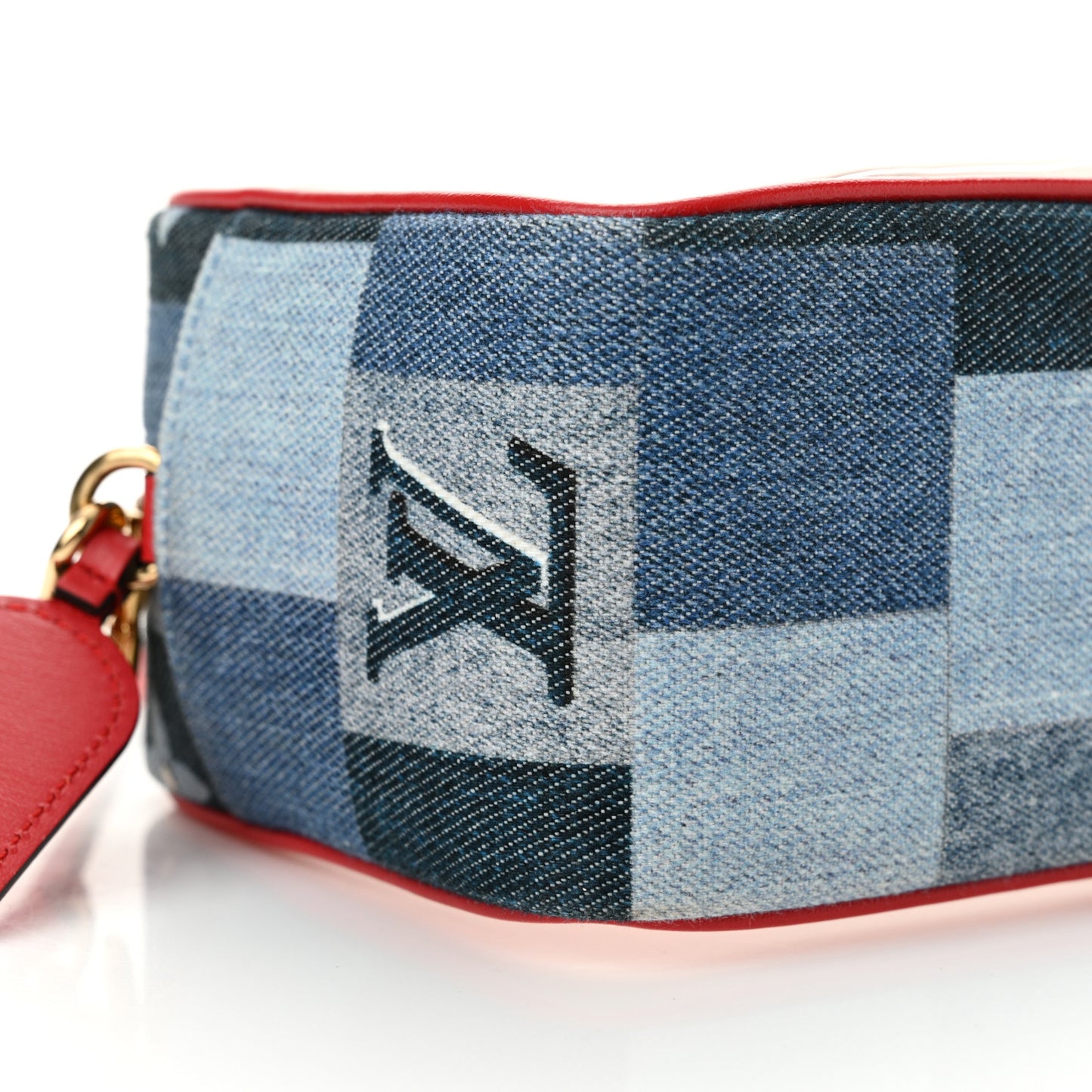Denim Damier Monogram Patchwork PVC Beach Pouch Blue Rouge