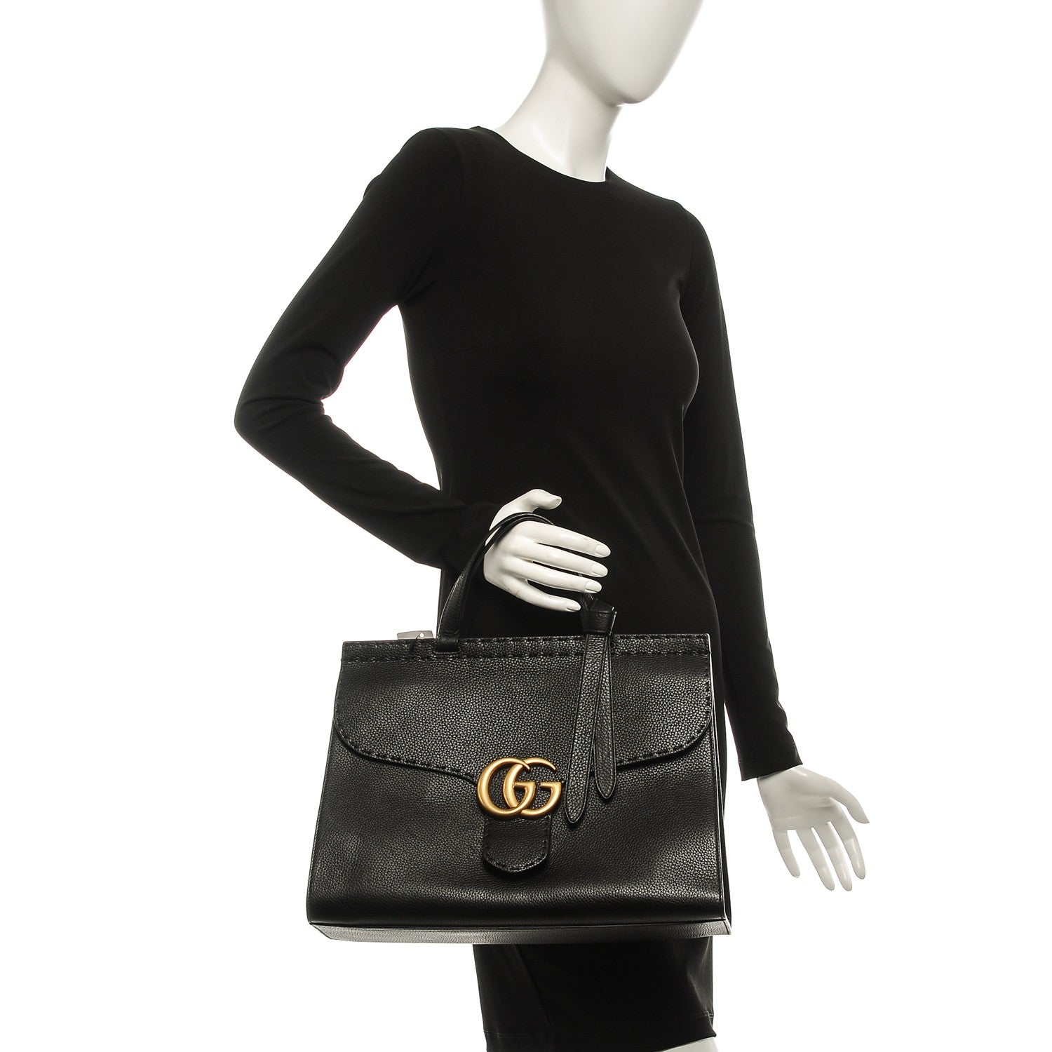 Gucci Calfskin Medium GG Marmont Top Handle Bag Black 2 of 7