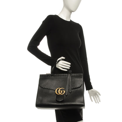 Gucci Calfskin Medium GG Marmont Top Handle Bag Black 2 of 7