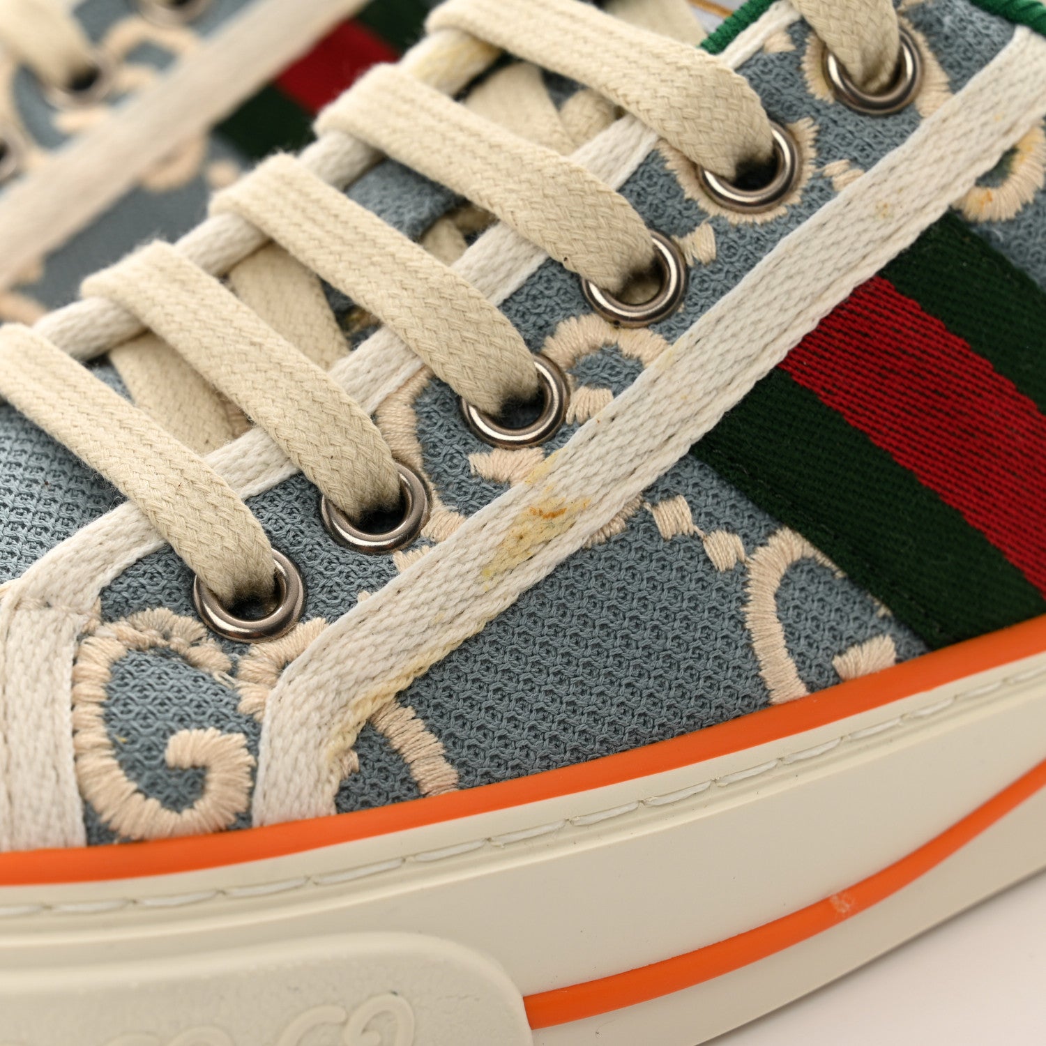 Gucci Cotton GG Monogram Web Womens 1977 Tennis Sneakers 35 Philod Ivory Mystic White 8 of 9
