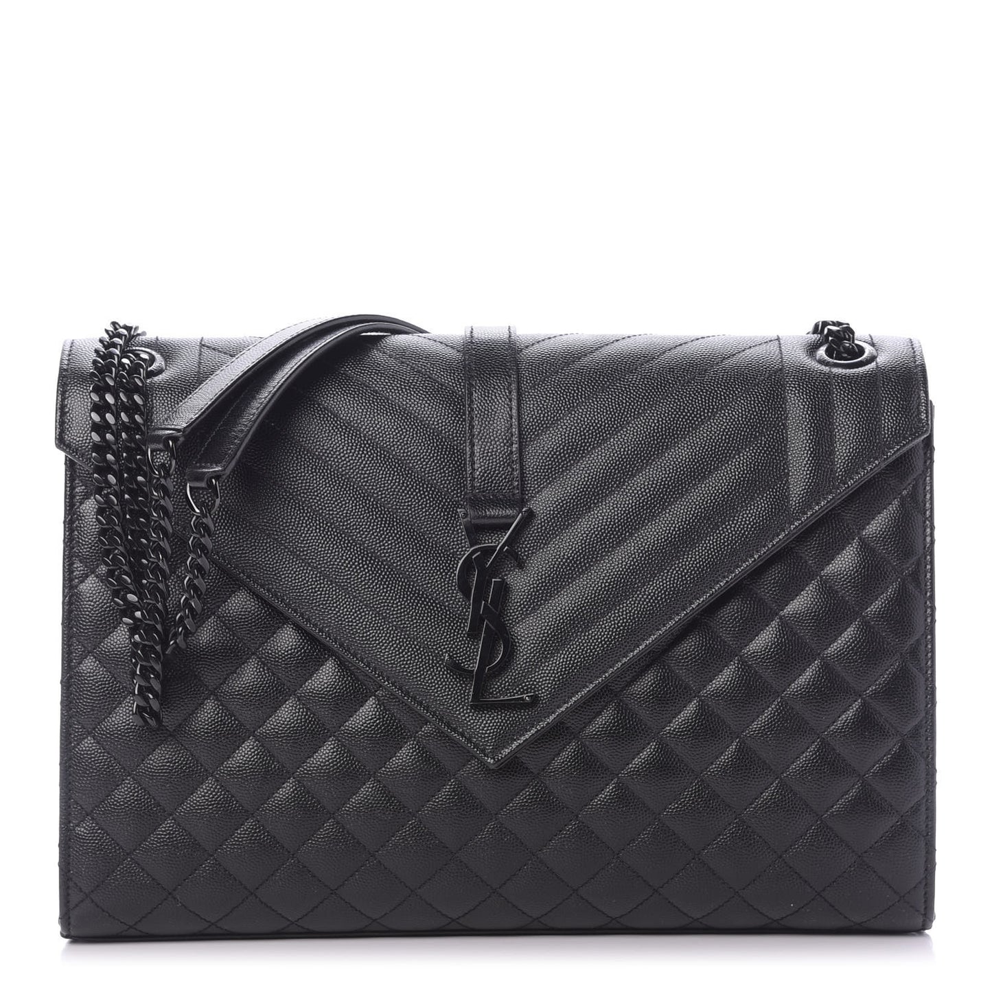 Grain De Poudre Textured Mixed Matelasse Large Triquilt Monogram Monochrome Satchel Black