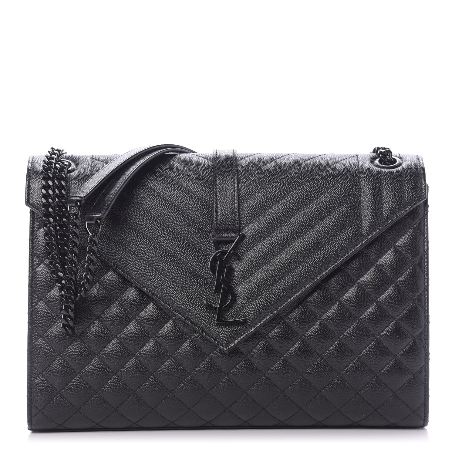 Saint Laurent Grain De Poudre Textured Mixed Matelasse Large Triquilt Monogram Monochrome Satchel Black 1 of 13
