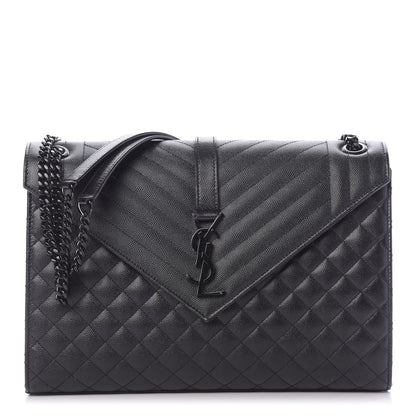 Saint Laurent Grain De Poudre Textured Mixed Matelasse Large Triquilt Monogram Monochrome Satchel Black 1 of 13