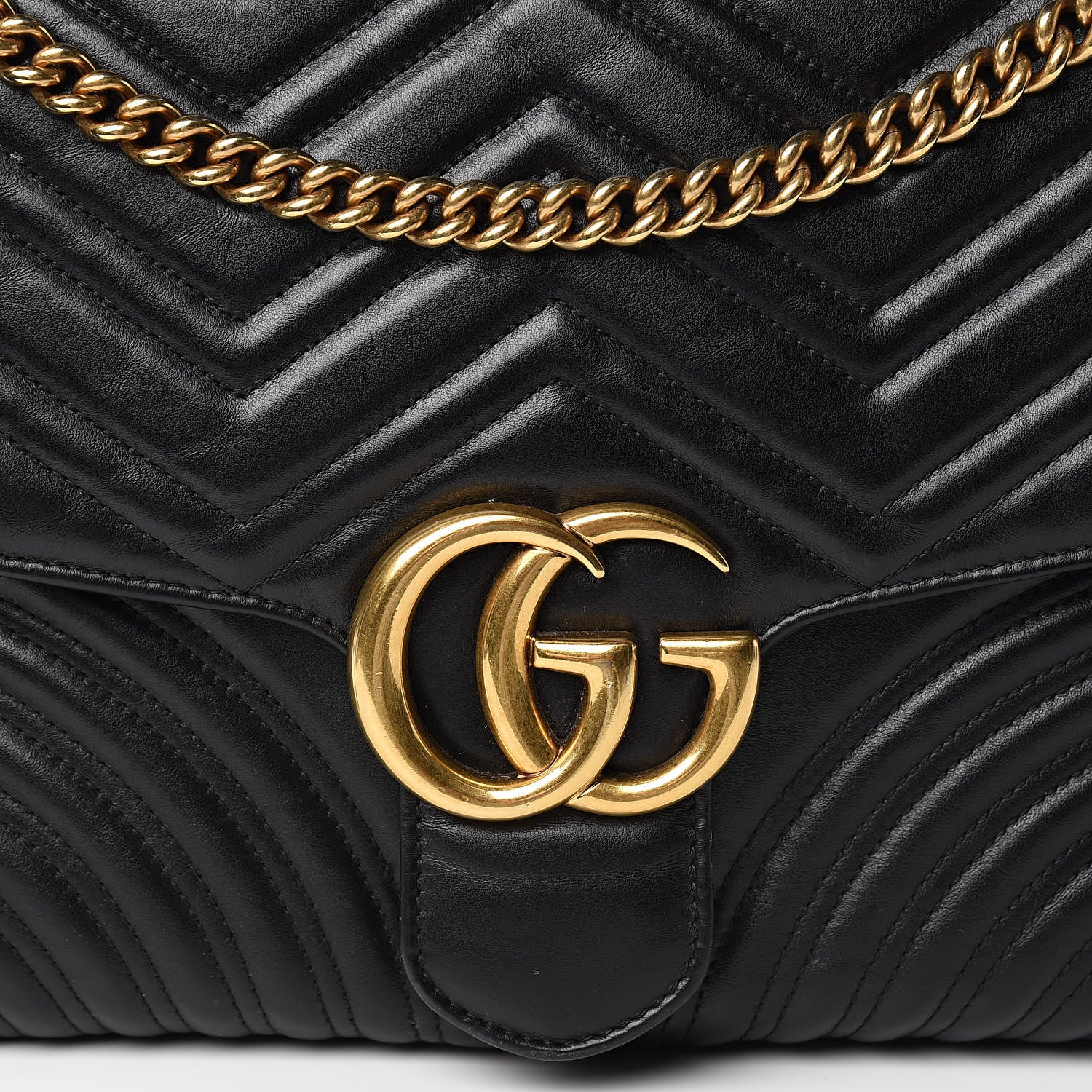 Gucci Calfskin Matelasse Large GG Marmont Shoulder Bag Black 14 of 14