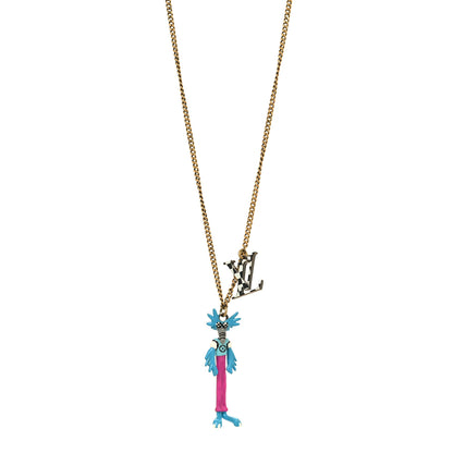 Louis Vuitton Lacquered Metal LV Friends Pendant Necklace Aged Gold Blue Pink 1 of 7