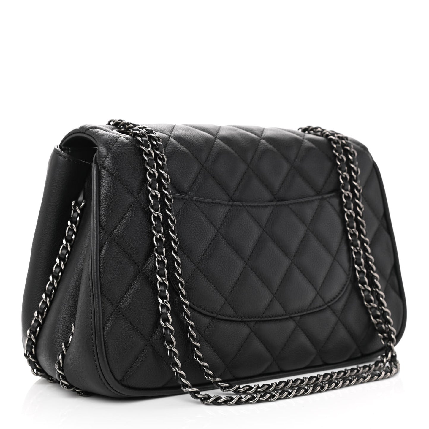 Calfskin Quilted Medium Frame in Chain Flap Black