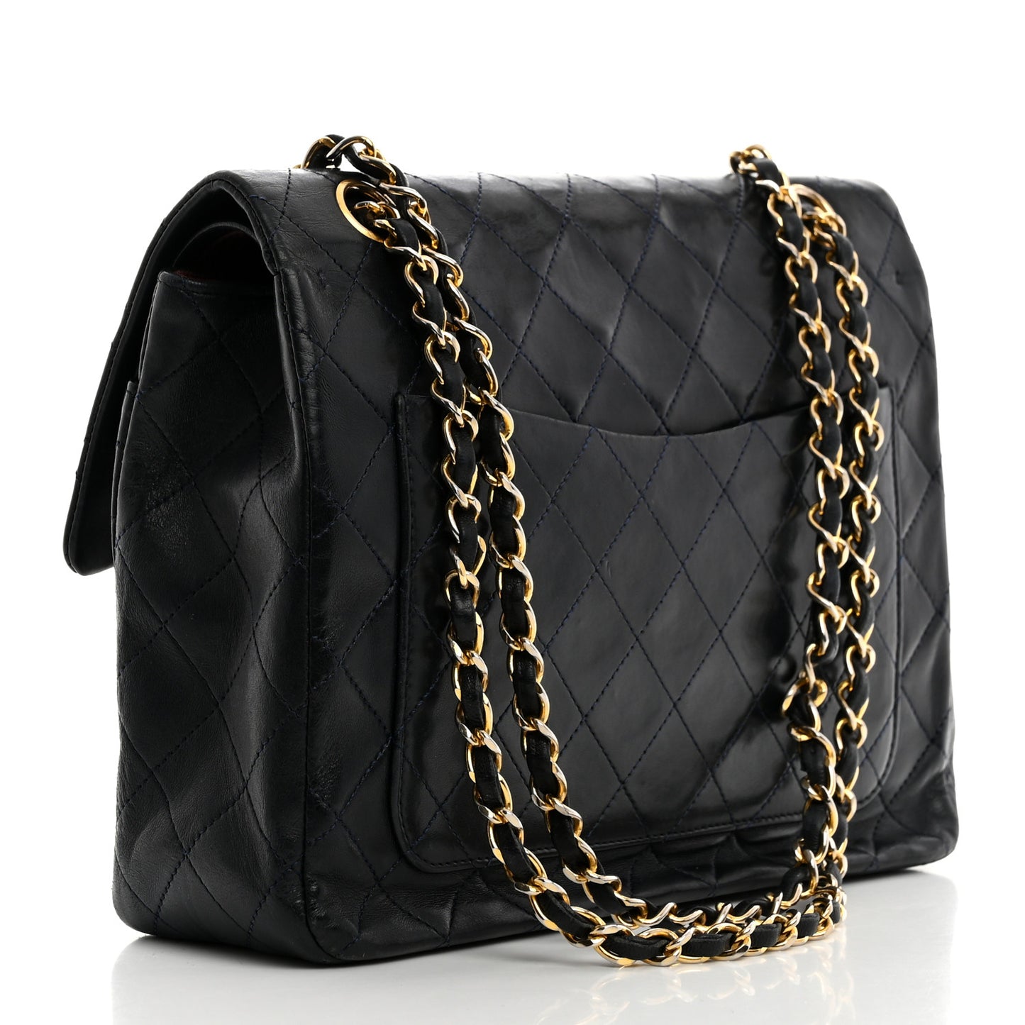 Lambskin Quilted Medium Double Flap Navy