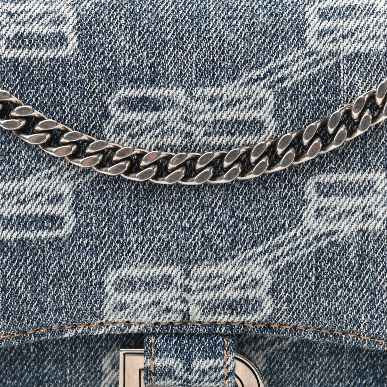 Balenciaga Denim BB Monogram Hourglass Chain Bag Blue 7 of 9