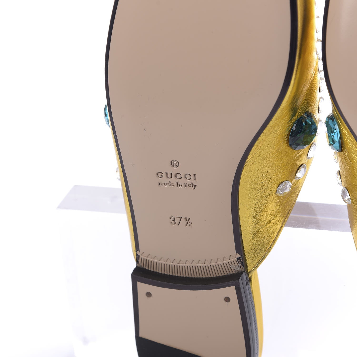 Gucci Metallic Nappa Crystal Womens Princetown Slippers 37.5 Gold 7 of 11
