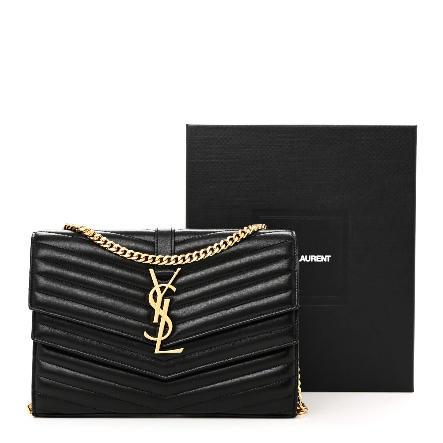 Lambskin Matelasse Chevron Monogram Sulpice Chain Wallet Black