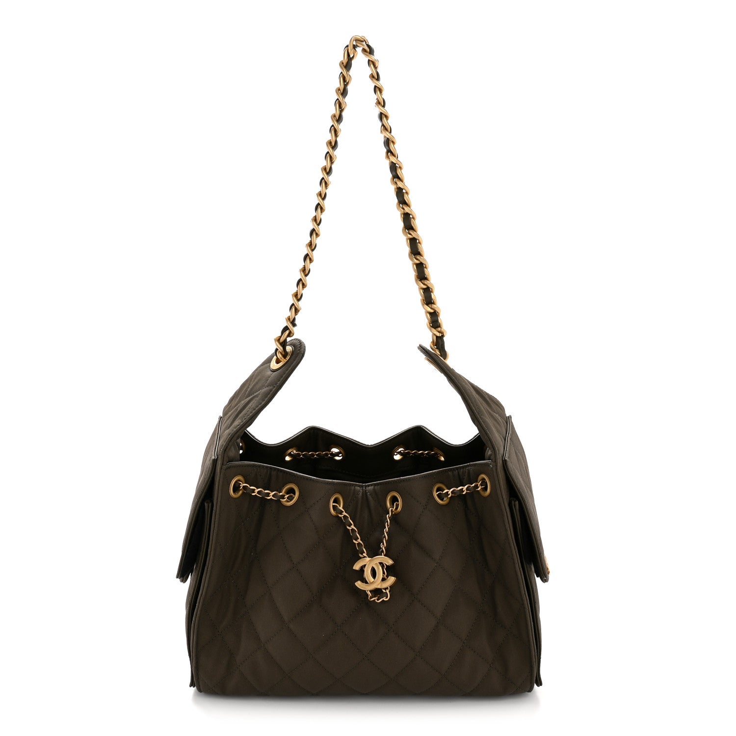 Chanel Canvas Quilted Small Chanel 25 Handbag Khaki 1 of 10