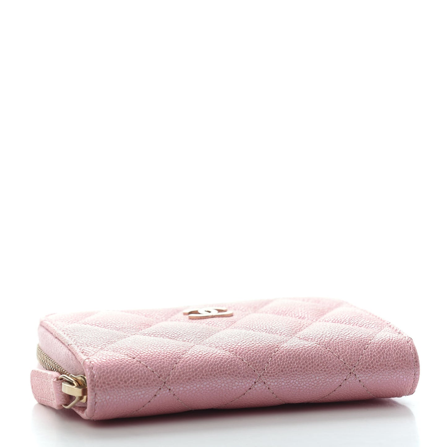 Iridescent Caviar Quilted Zip Coin Purse Pink