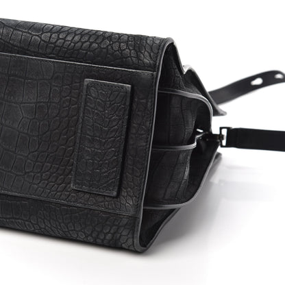Saint Laurent Crocodile Embossed Suede Small Supple Sac De Jour Black 9 of 11