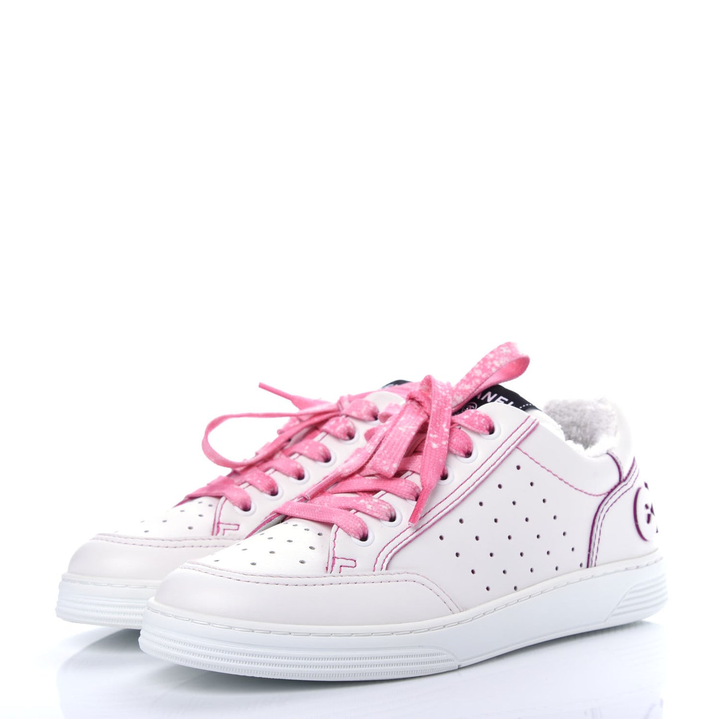 Calfskin Womens Logo Sneakers 37.5 White Pink