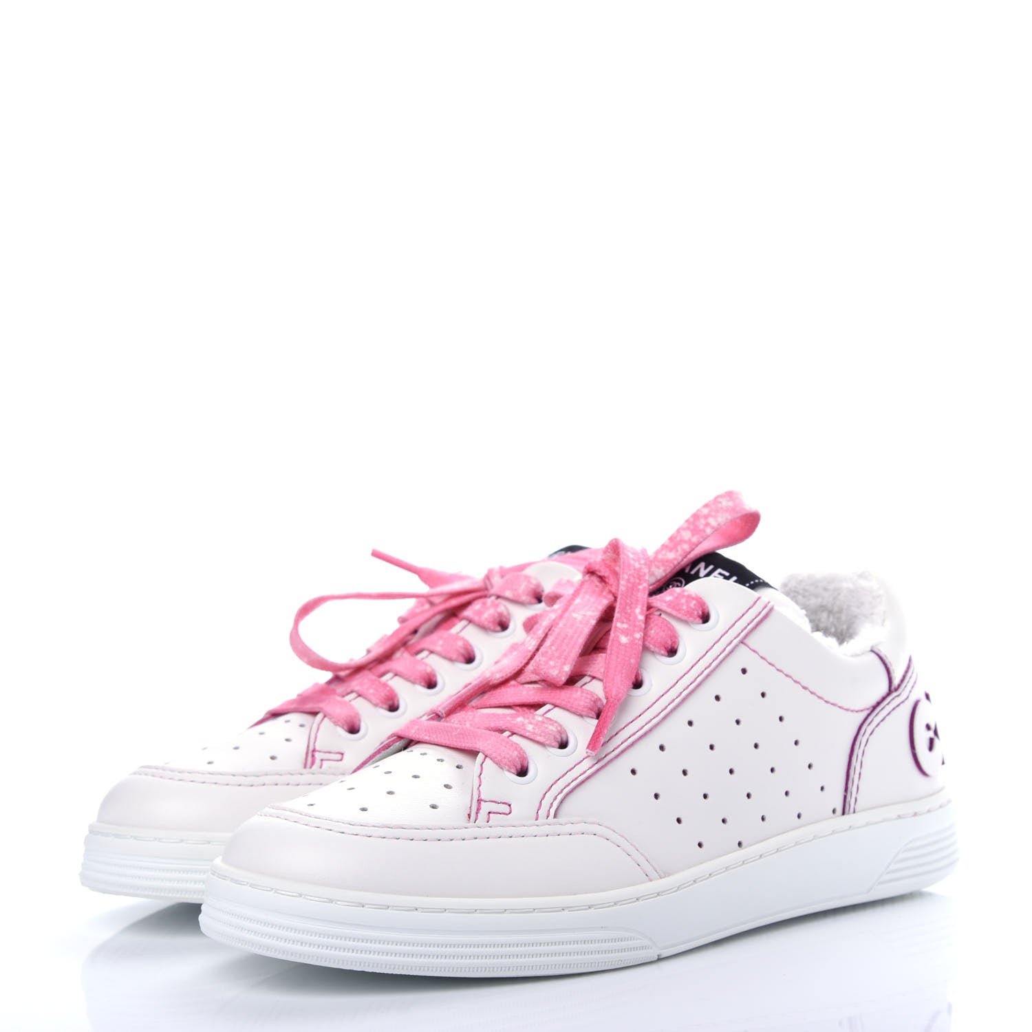 Chanel Calfskin Womens Logo Sneakers 37.5 White Pink 3 of 11