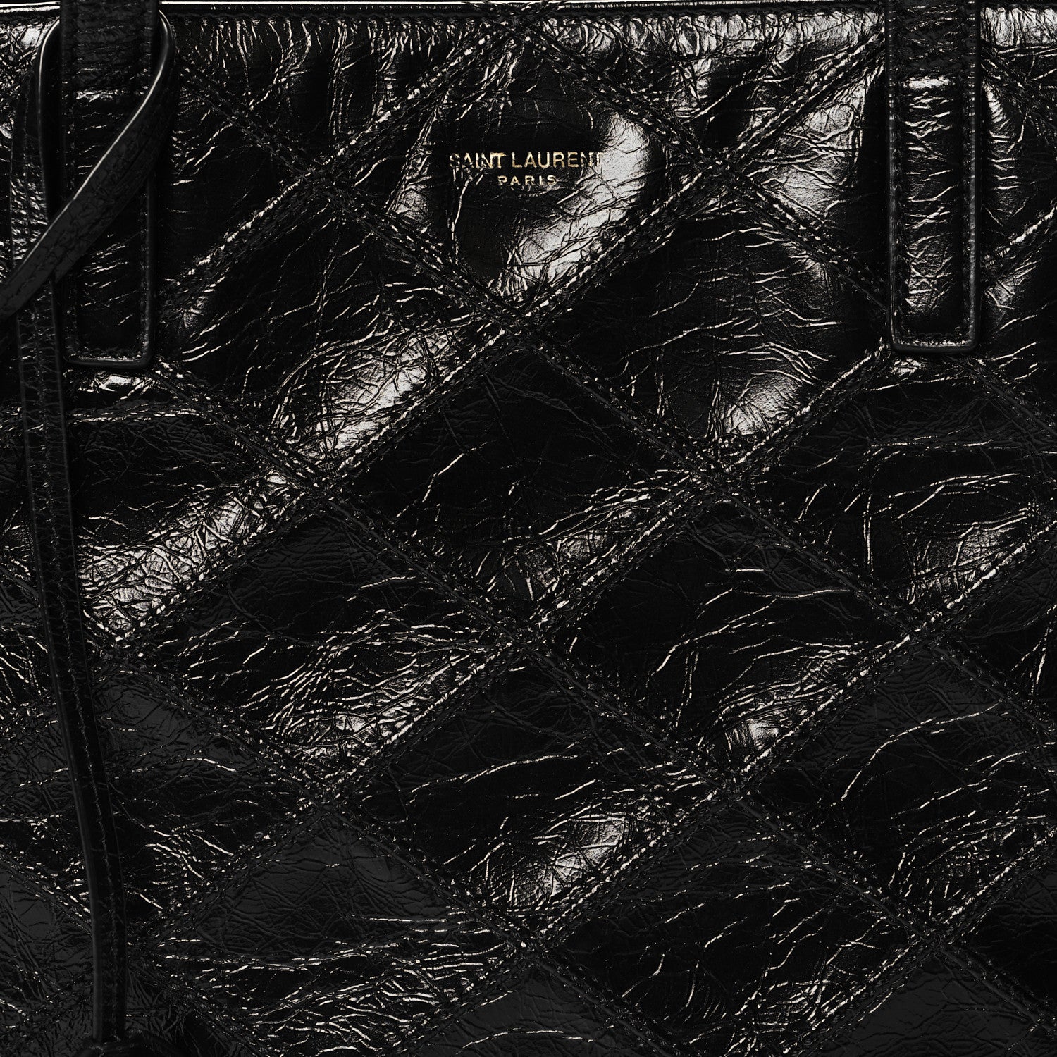 Saint Laurent Crinkled Calfskin Quilted East West Shopping Tote Black 8 of 10