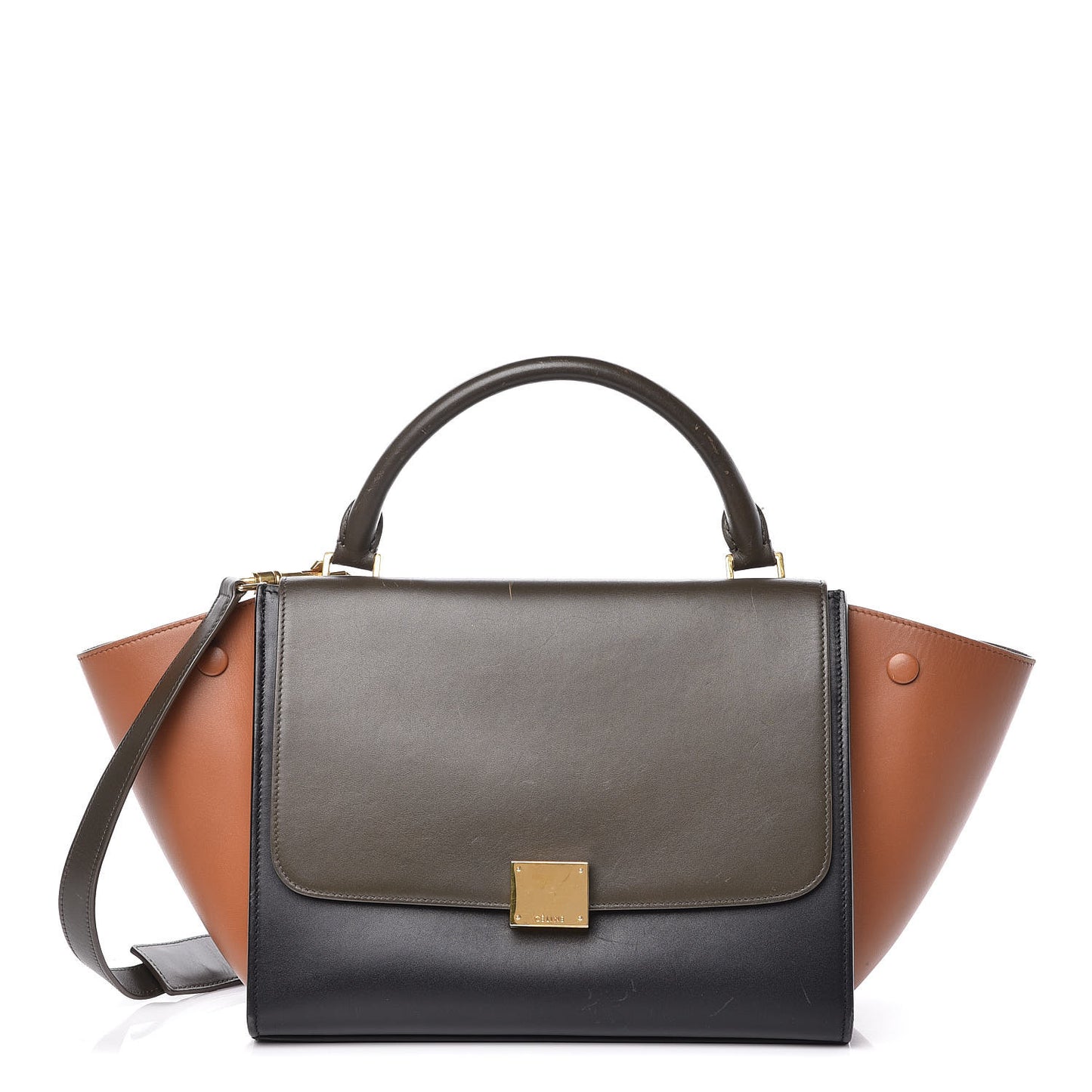Satin Calfskin Small Tri-Color Trapeze Khaki