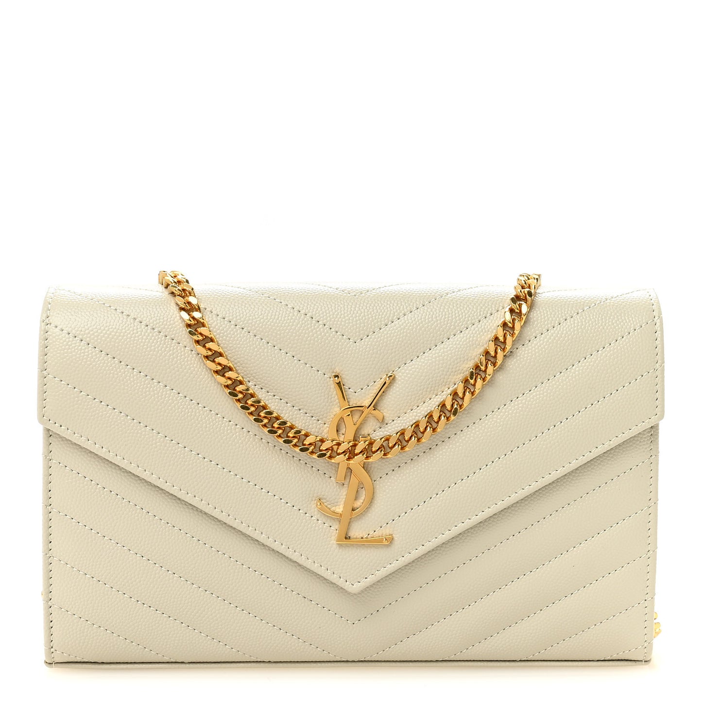 Grain De Poudre Matelasse Chevron Monogram Chain Wallet Crema Soft