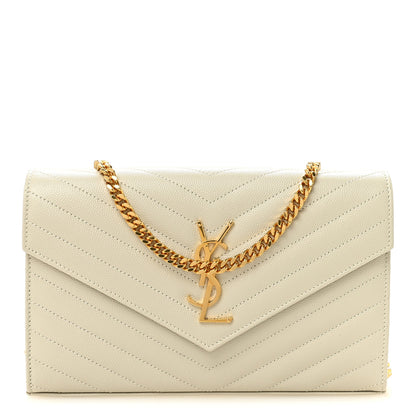 Saint Laurent Grain De Poudre Matelasse Chevron Monogram Chain Wallet Crema Soft 1 of 10