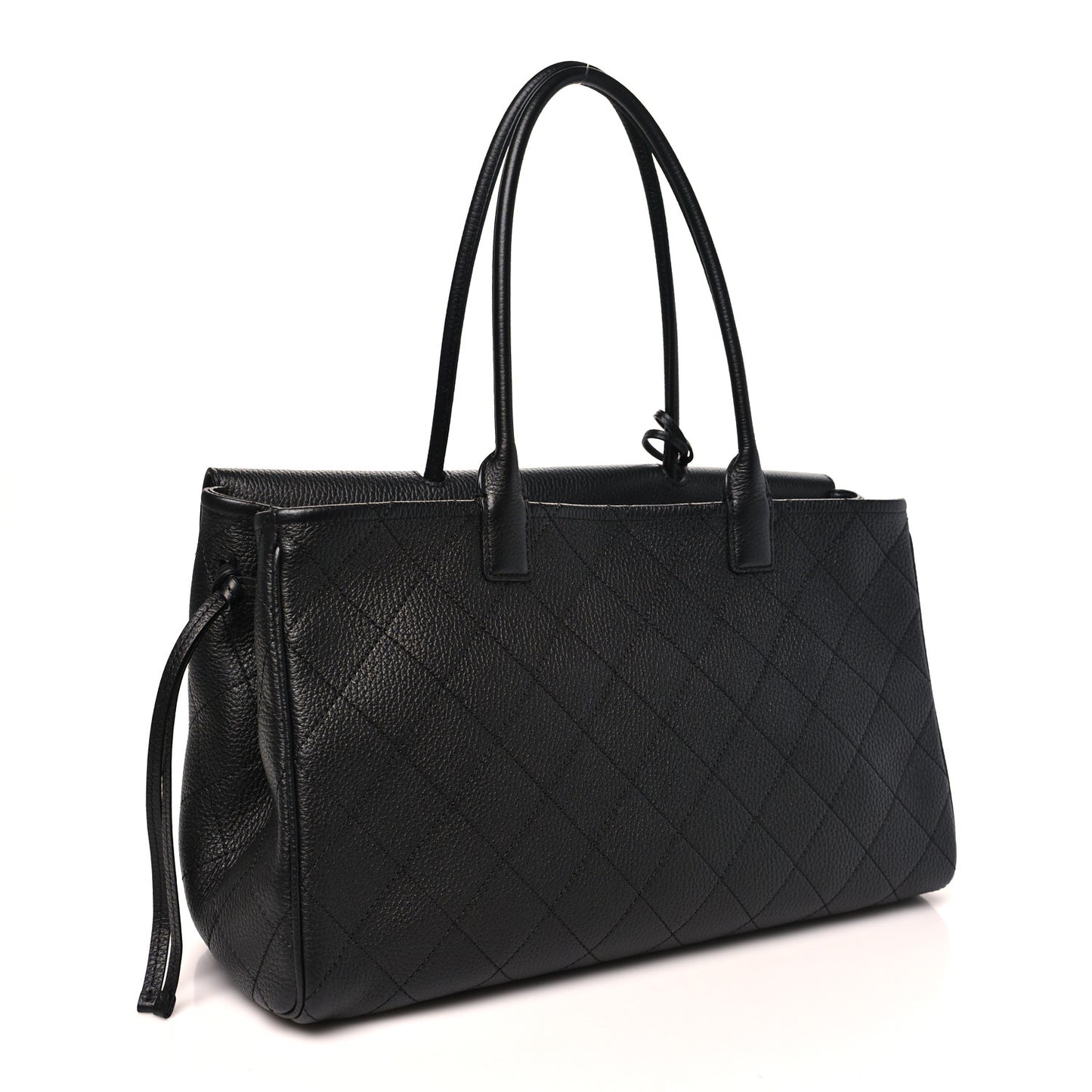 Grained Calfskin Stitched Urban Essentials Large Shopping Bag Black