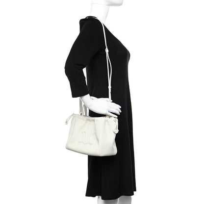 Celine Calfskin Cuir Small Triomphe Cabas Drawstring White 2 of 9