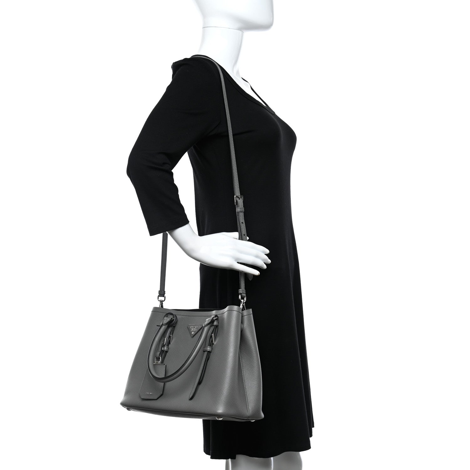 Prada Saffiano Cuir Small Double Handle Tote Marmo 2 of 8