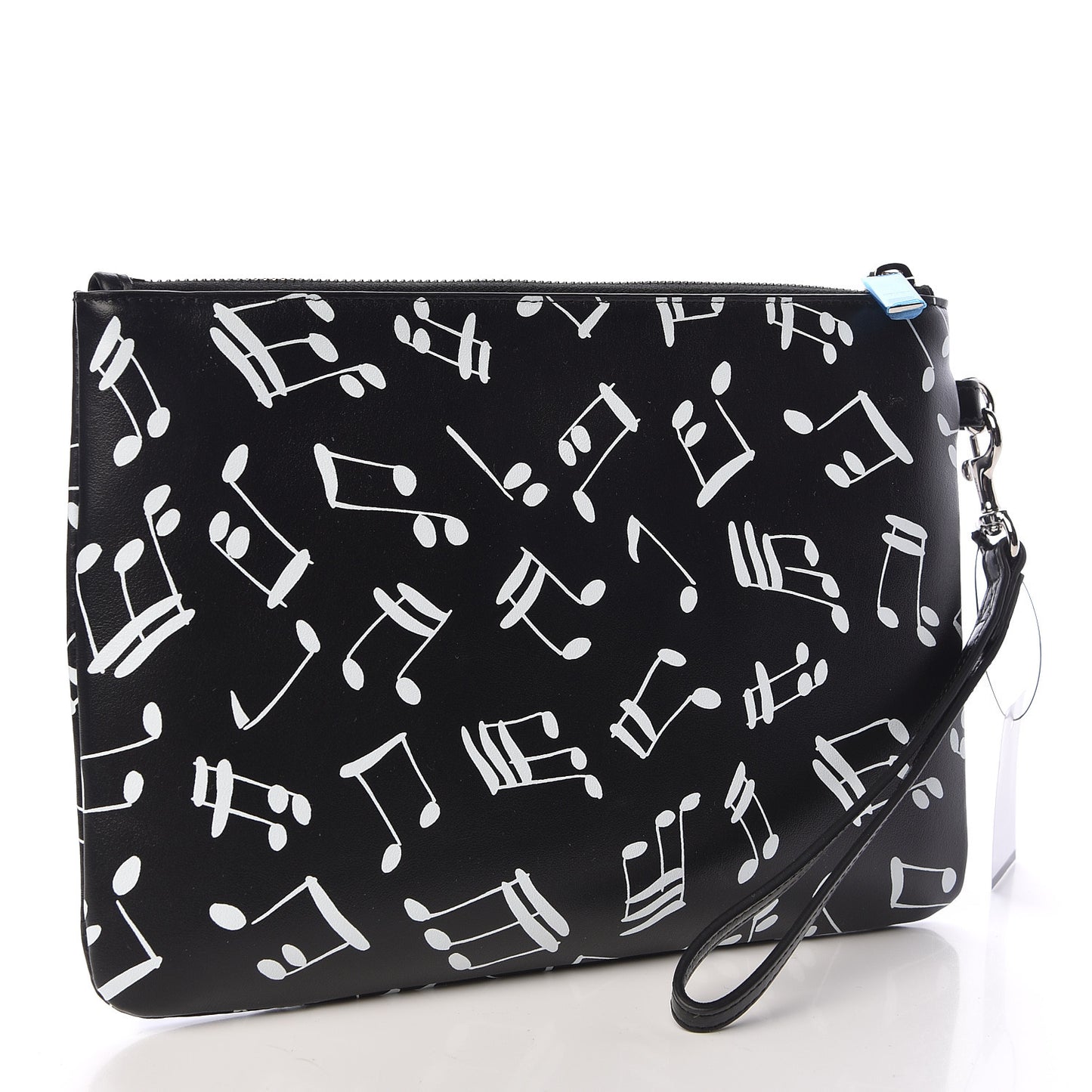 Calfskin Musical Notes Zip Pouch Black
