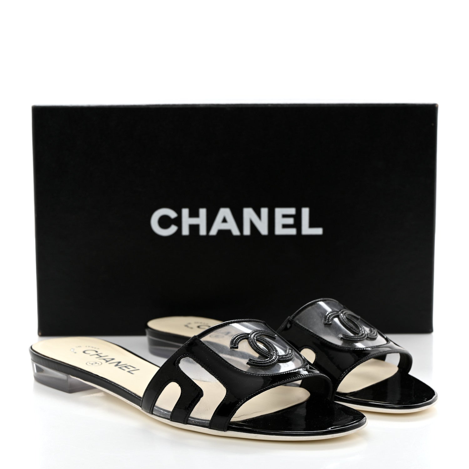 Chanel PVC Patent Leather CC Slides 37 Black 9 of 9